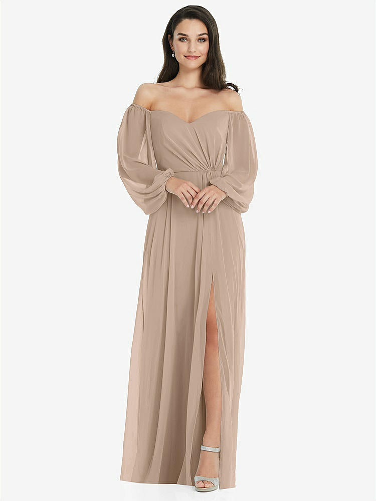 【STYLE: 3104】Off-the-Shoulder Puff Sleeve Maxi Dress with Front Slit【COLOR: Topaz】
