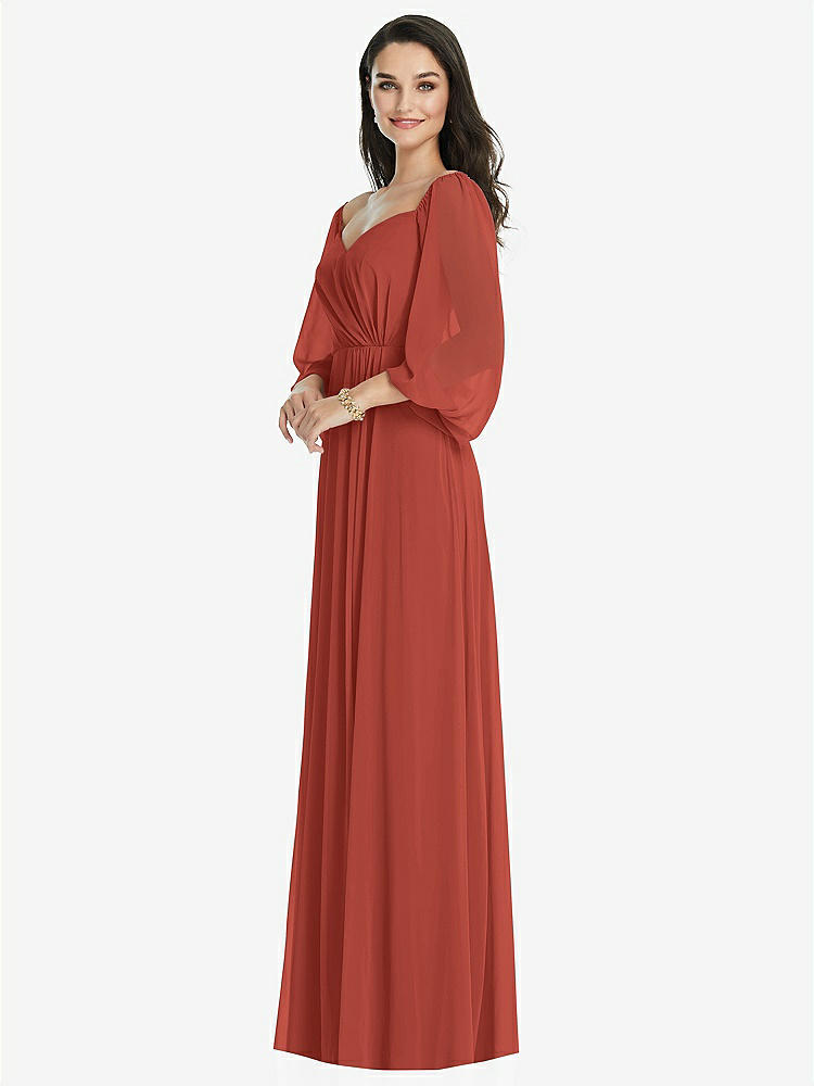 【STYLE: 3104】Off-the-Shoulder Puff Sleeve Maxi Dress with Front Slit【COLOR: Amber Sunset】