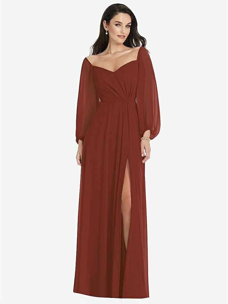 【STYLE: 3104】Off-the-Shoulder Puff Sleeve Maxi Dress with Front Slit【COLOR: Auburn Moon】