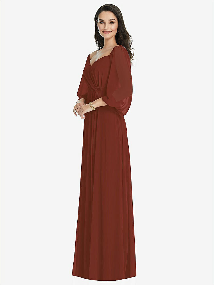 【STYLE: 3104】Off-the-Shoulder Puff Sleeve Maxi Dress with Front Slit【COLOR: Auburn Moon】