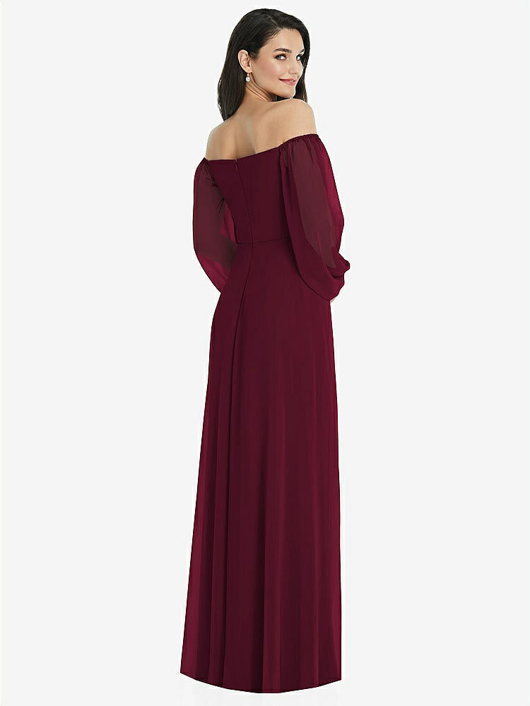 【STYLE: 3104】Off-the-Shoulder Puff Sleeve Maxi Dress with Front Slit【COLOR: Cabernet】