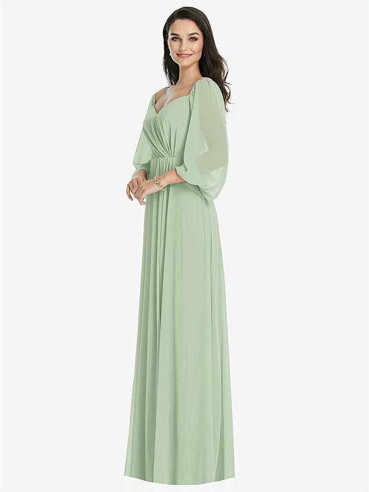 【STYLE: 3104】Off-the-Shoulder Puff Sleeve Maxi Dress with Front Slit【COLOR: Celadon】