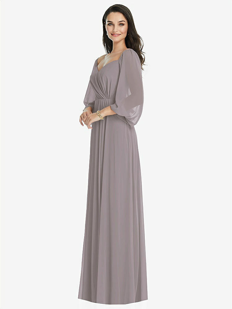 【STYLE: 3104】Off-the-Shoulder Puff Sleeve Maxi Dress with Front Slit【COLOR: Cashmere Gray】