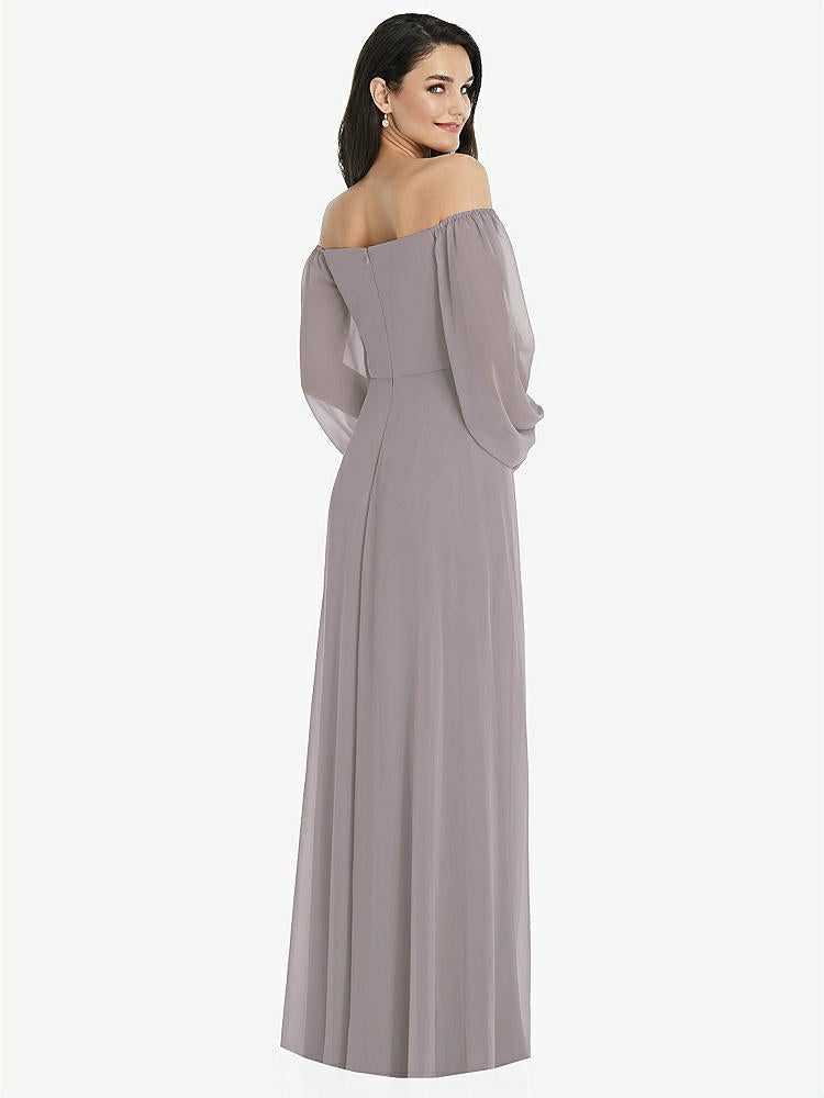 【STYLE: 3104】Off-the-Shoulder Puff Sleeve Maxi Dress with Front Slit【COLOR: Cashmere Gray】