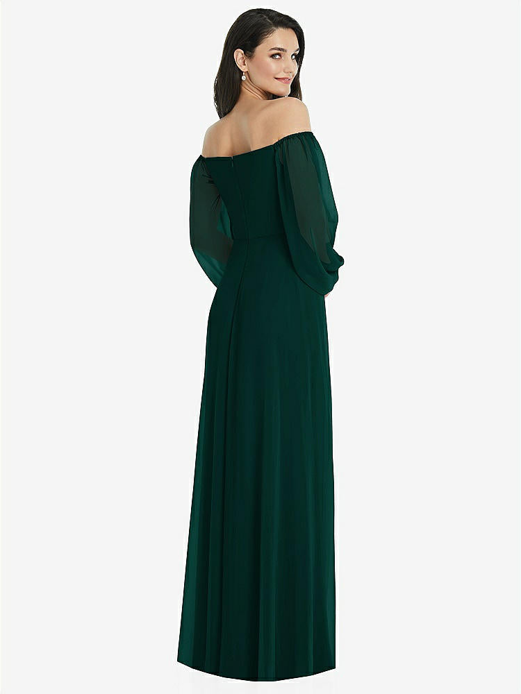 【STYLE: 3104】Off-the-Shoulder Puff Sleeve Maxi Dress with Front Slit【COLOR: Evergreen】