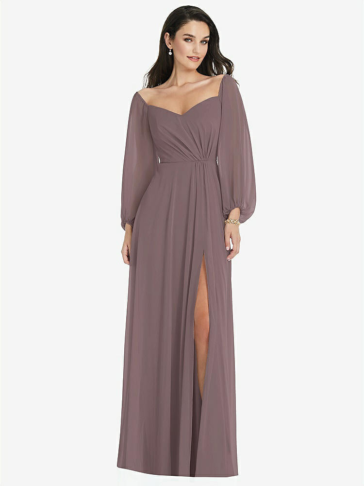【STYLE: 3104】Off-the-Shoulder Puff Sleeve Maxi Dress with Front Slit【COLOR: French Truffle】