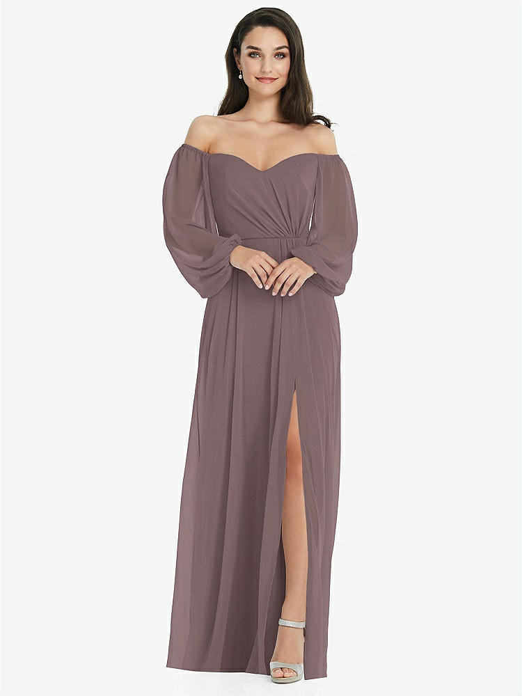 【STYLE: 3104】Off-the-Shoulder Puff Sleeve Maxi Dress with Front Slit【COLOR: French Truffle】