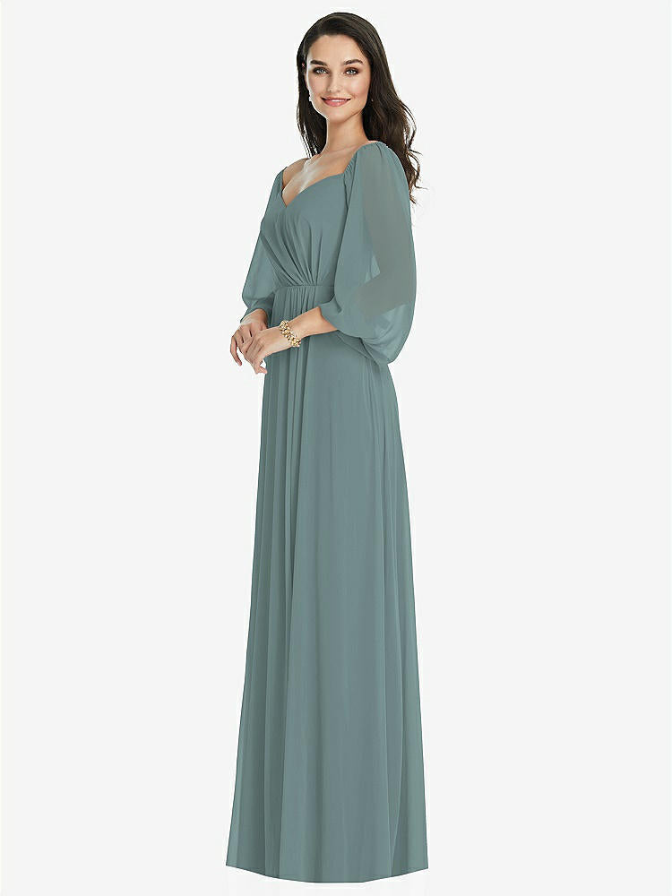【STYLE: 3104】Off-the-Shoulder Puff Sleeve Maxi Dress with Front Slit【COLOR: Icelandic】