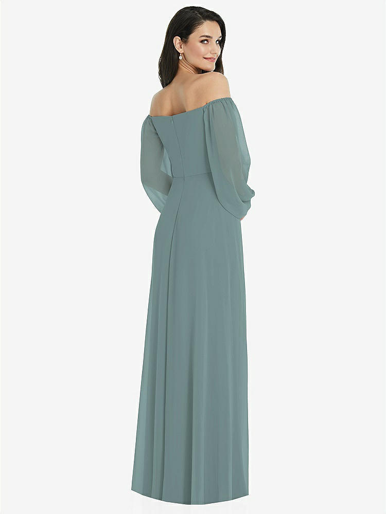 【STYLE: 3104】Off-the-Shoulder Puff Sleeve Maxi Dress with Front Slit【COLOR: Icelandic】