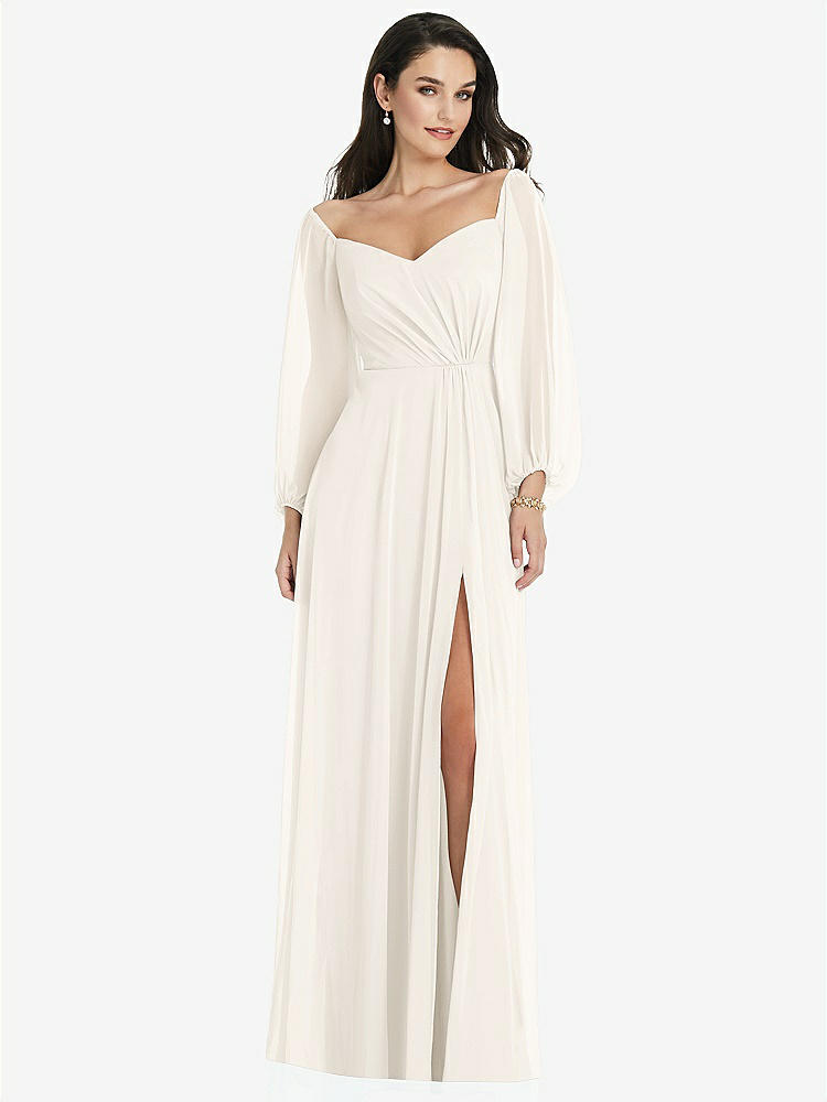 【STYLE: 3104】Off-the-Shoulder Puff Sleeve Maxi Dress with Front Slit【COLOR: Ivory】