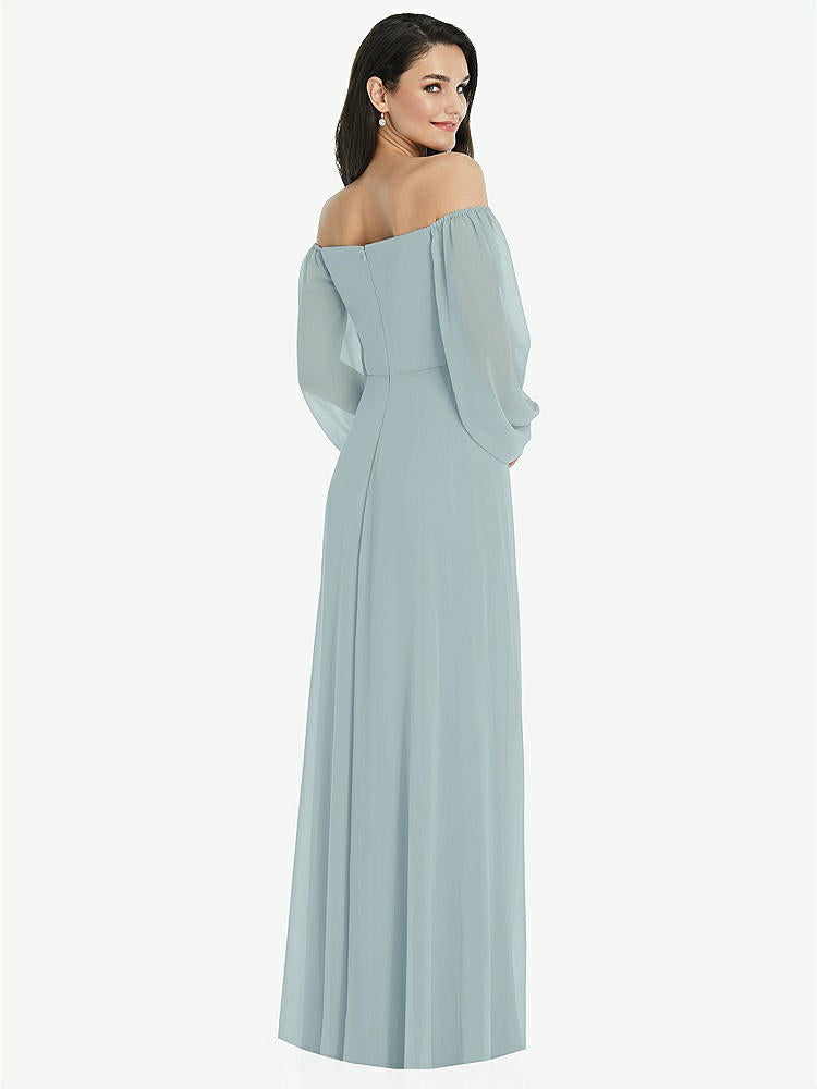 【STYLE: 3104】Off-the-Shoulder Puff Sleeve Maxi Dress with Front Slit【COLOR: Morning Sky】