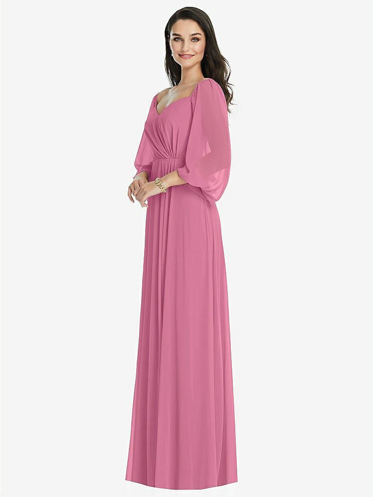【STYLE: 3104】Off-the-Shoulder Puff Sleeve Maxi Dress with Front Slit【COLOR: Orchid Pink】