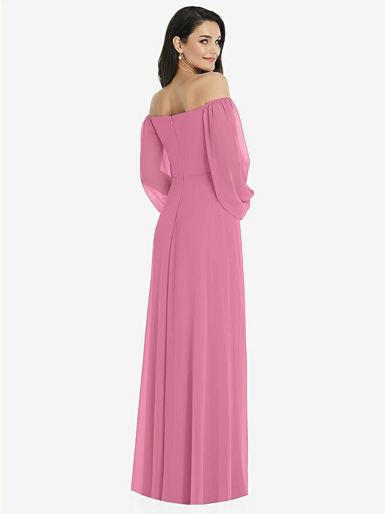 【STYLE: 3104】Off-the-Shoulder Puff Sleeve Maxi Dress with Front Slit【COLOR: Orchid Pink】