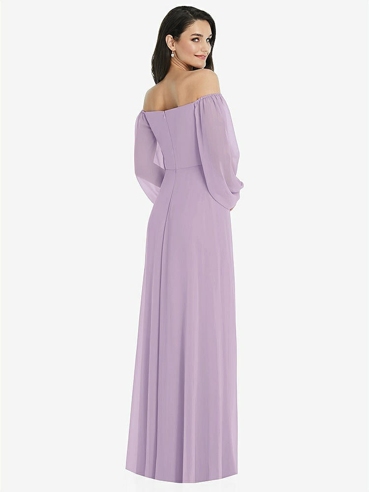 【NEW】【STYLE: 3104】オフショルダー パフ スリーブ マキシ ドレス 前面 スリット【COLOR: Pale Purple】【SIZE: 00-30W】