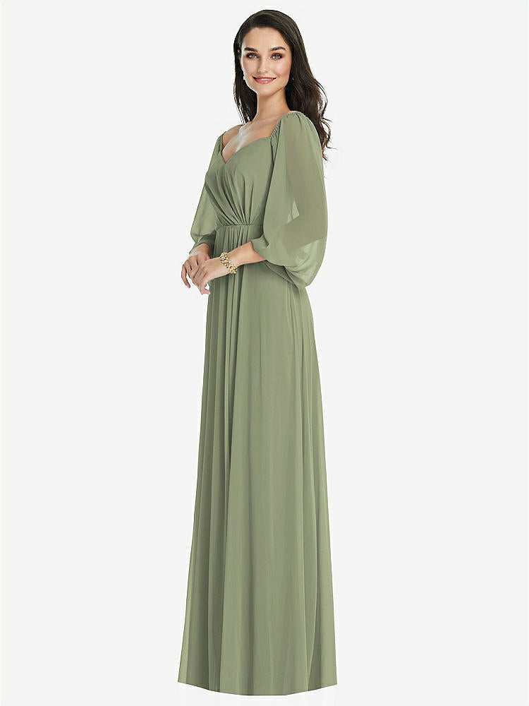 【STYLE: 3104】Off-the-Shoulder Puff Sleeve Maxi Dress with Front Slit【COLOR: Sage】