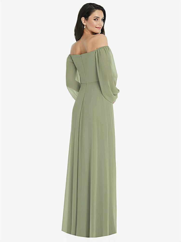 【STYLE: 3104】Off-the-Shoulder Puff Sleeve Maxi Dress with Front Slit【COLOR: Sage】