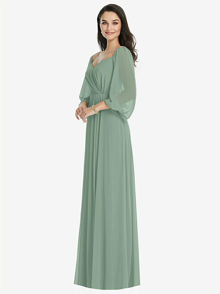【STYLE: 3104】Off-the-Shoulder Puff Sleeve Maxi Dress with Front Slit【COLOR: Seagrass】