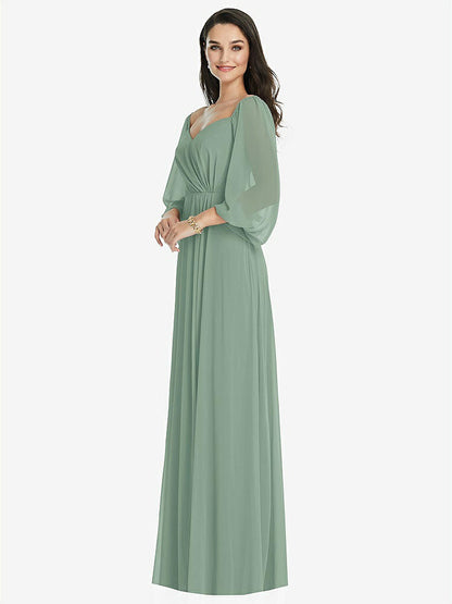 【STYLE: 3104】Off-the-Shoulder Puff Sleeve Maxi Dress with Front Slit【COLOR: Seagrass】