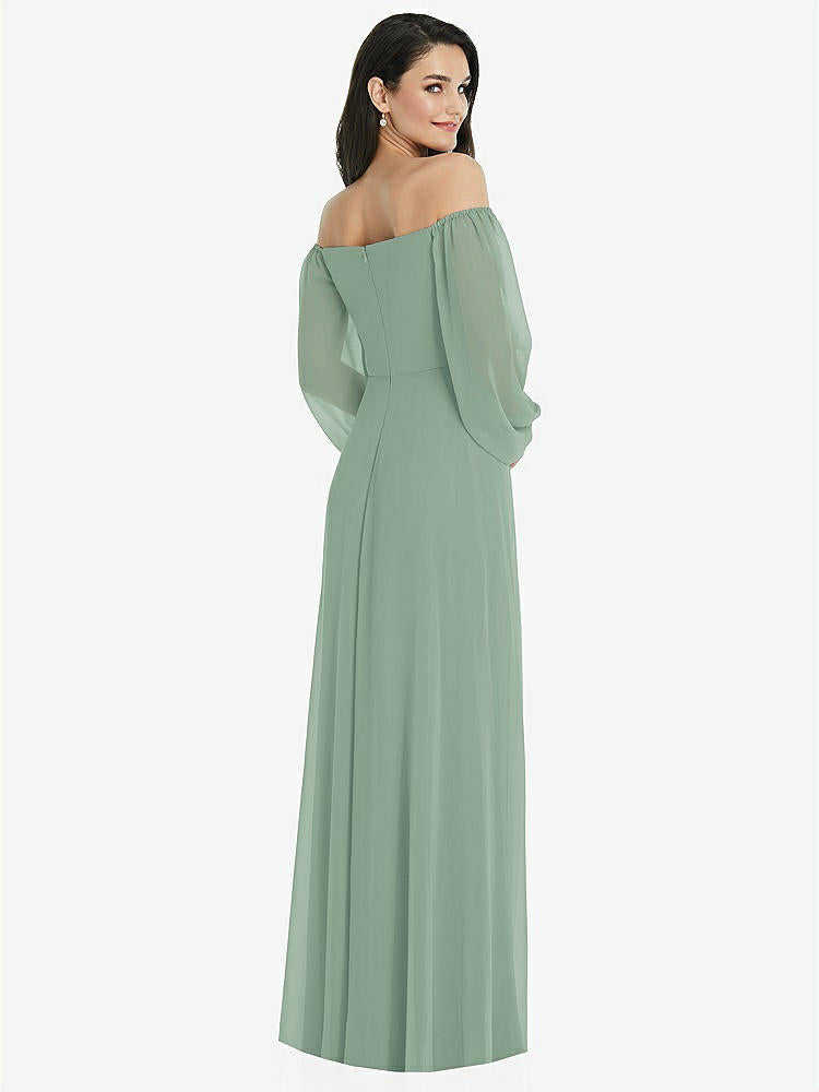 【STYLE: 3104】Off-the-Shoulder Puff Sleeve Maxi Dress with Front Slit【COLOR: Seagrass】