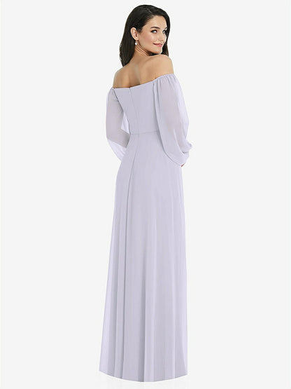 【STYLE: 3104】Off-the-Shoulder Puff Sleeve Maxi Dress with Front Slit【COLOR: Silver Dove】