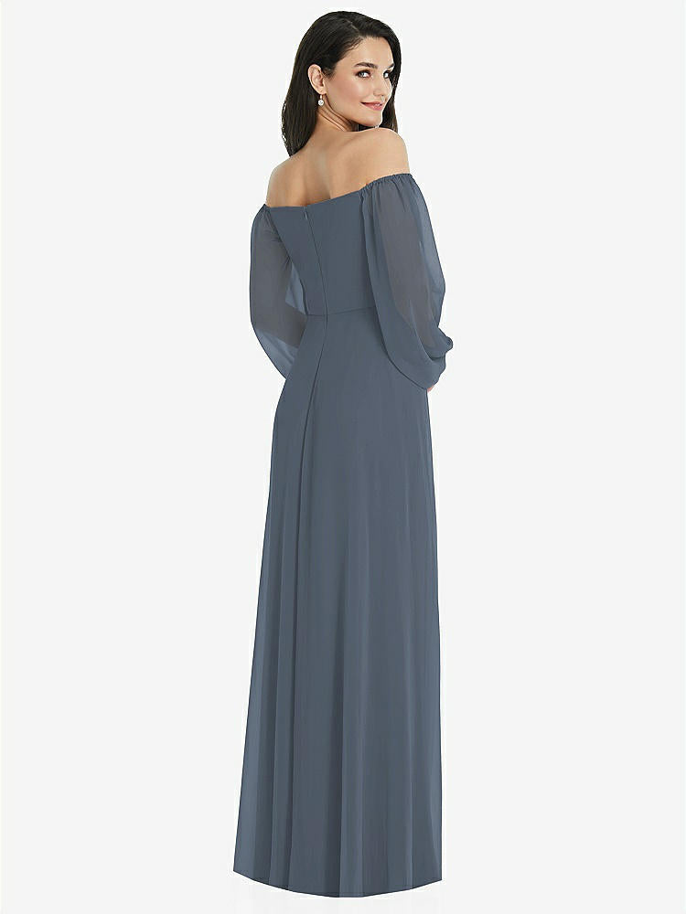【STYLE: 3104】Off-the-Shoulder Puff Sleeve Maxi Dress with Front Slit【COLOR: Silverstone】
