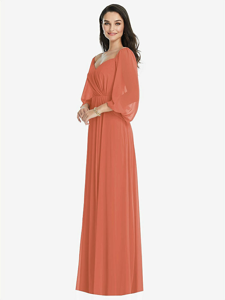 【STYLE: 3104】Off-the-Shoulder Puff Sleeve Maxi Dress with Front Slit【COLOR: Terracotta Copper】