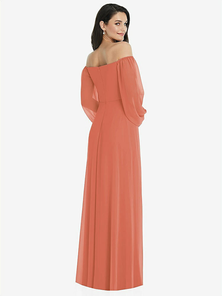 【STYLE: 3104】Off-the-Shoulder Puff Sleeve Maxi Dress with Front Slit【COLOR: Terracotta Copper】