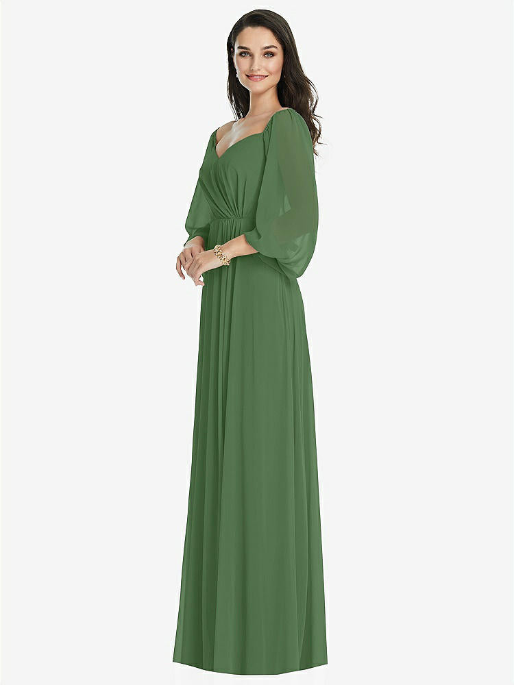 【STYLE: 3104】Off-the-Shoulder Puff Sleeve Maxi Dress with Front Slit【COLOR: Vineyard Green】