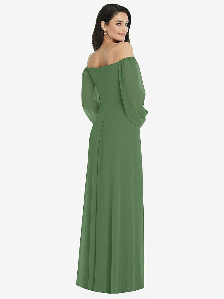 【STYLE: 3104】Off-the-Shoulder Puff Sleeve Maxi Dress with Front Slit【COLOR: Vineyard Green】