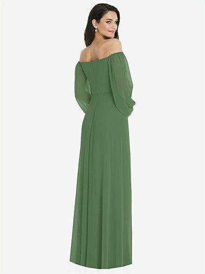 【STYLE: 3104】Off-the-Shoulder Puff Sleeve Maxi Dress with Front Slit【COLOR: Vineyard Green】