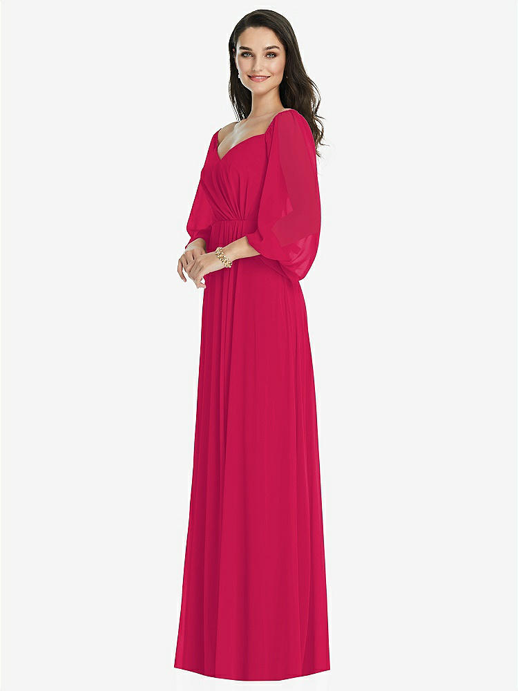 【STYLE: 3104】Off-the-Shoulder Puff Sleeve Maxi Dress with Front Slit【COLOR: Vivid Pink】
