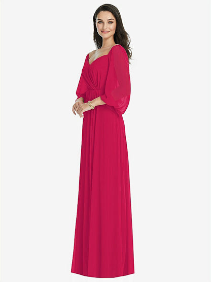 【STYLE: 3104】Off-the-Shoulder Puff Sleeve Maxi Dress with Front Slit【COLOR: Vivid Pink】