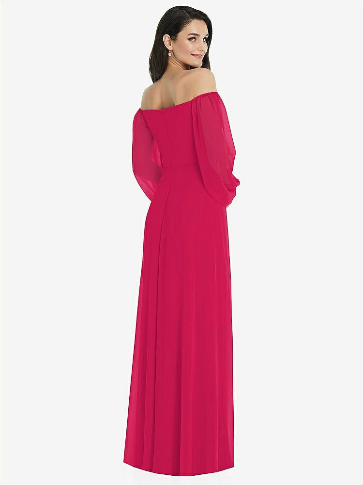 【STYLE: 3104】Off-the-Shoulder Puff Sleeve Maxi Dress with Front Slit【COLOR: Vivid Pink】