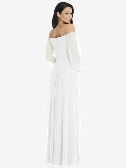 【STYLE: 3104】Off-the-Shoulder Puff Sleeve Maxi Dress with Front Slit【COLOR: White】