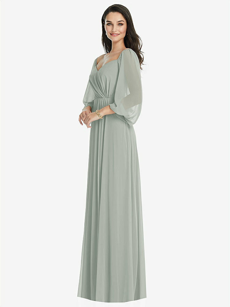 【STYLE: 3104】Off-the-Shoulder Puff Sleeve Maxi Dress with Front Slit【COLOR: Willow Green】