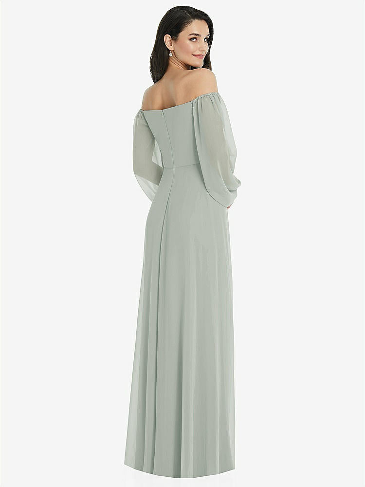 【STYLE: 3104】Off-the-Shoulder Puff Sleeve Maxi Dress with Front Slit【COLOR: Willow Green】