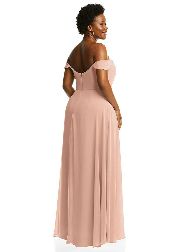 【STYLE: 1560】Off-the-Shoulder Basque Neck Maxi Dress with Flounce Sleeves【COLOR: Pale Peach】