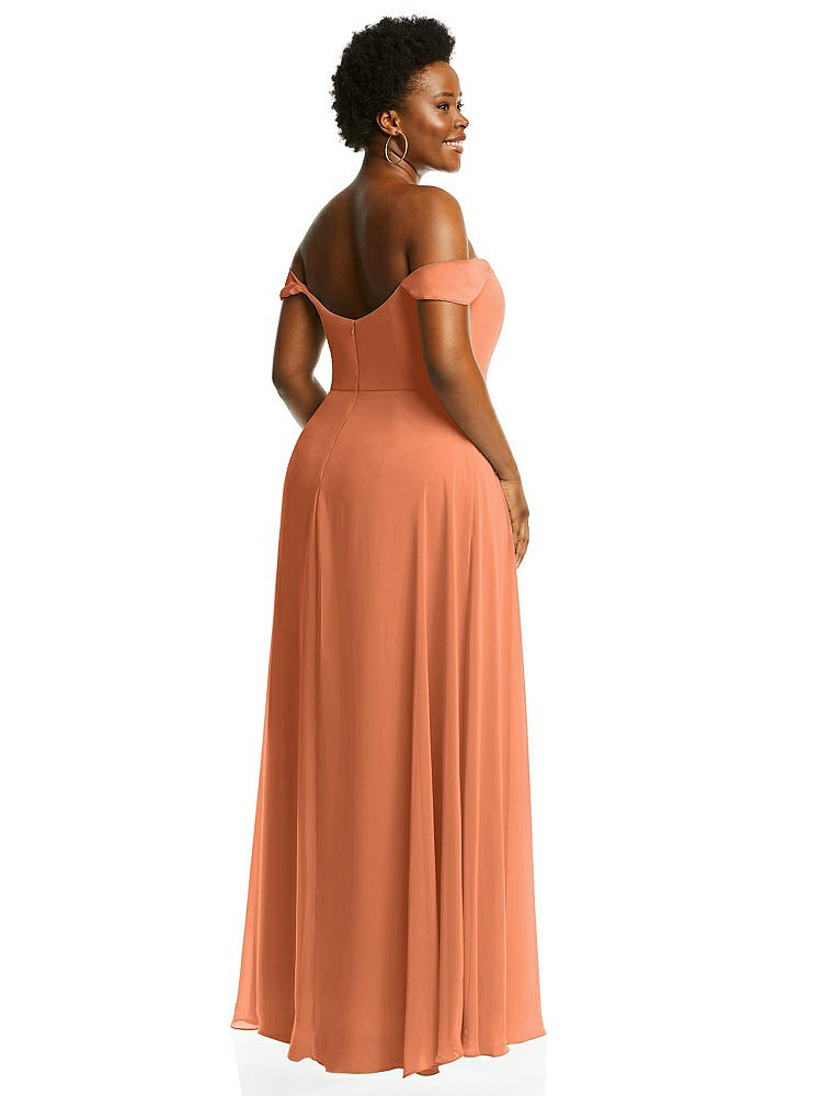 【STYLE: 1560】Off-the-Shoulder Basque Neck Maxi Dress with Flounce Sleeves【COLOR: Sweet Melon】