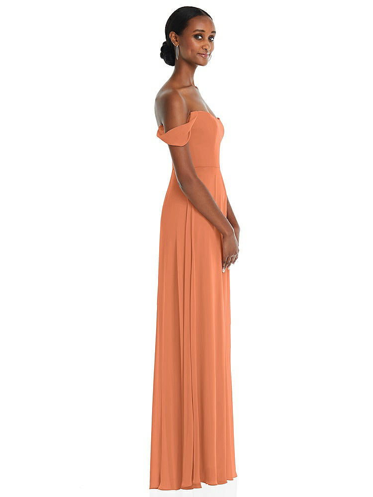 【STYLE: 1560】Off-the-Shoulder Basque Neck Maxi Dress with Flounce Sleeves【COLOR: Sweet Melon】