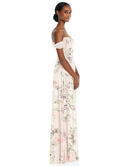 【STYLE: 1560】Off-the-Shoulder Basque Neck Maxi Dress with Flounce Sleeves【COLOR: Blush Garden】