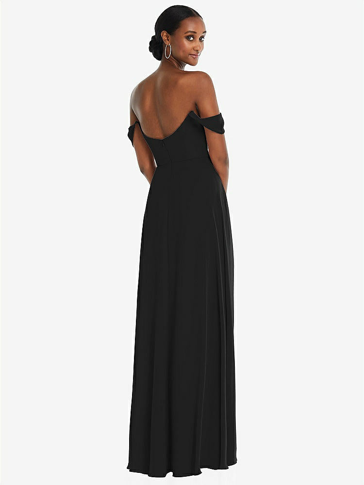 【STYLE: 1560】Off-the-Shoulder Basque Neck Maxi Dress with Flounce Sleeves【COLOR: Black】