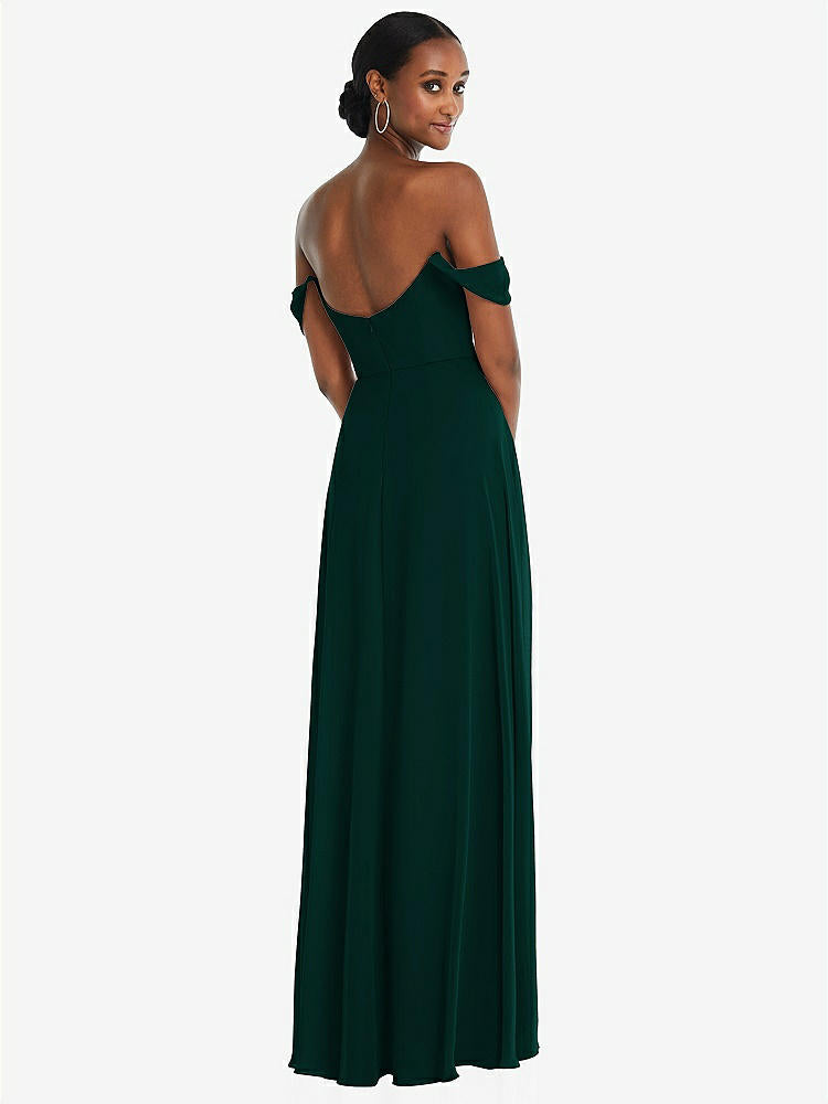 【STYLE: 1560】Off-the-Shoulder Basque Neck Maxi Dress with Flounce Sleeves【COLOR: Evergreen】