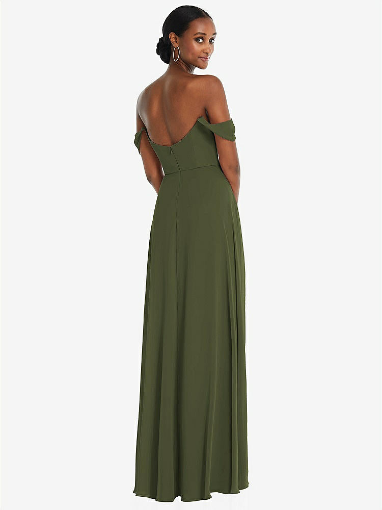 【STYLE: 1560】Off-the-Shoulder Basque Neck Maxi Dress with Flounce Sleeves【COLOR: Olive Green】