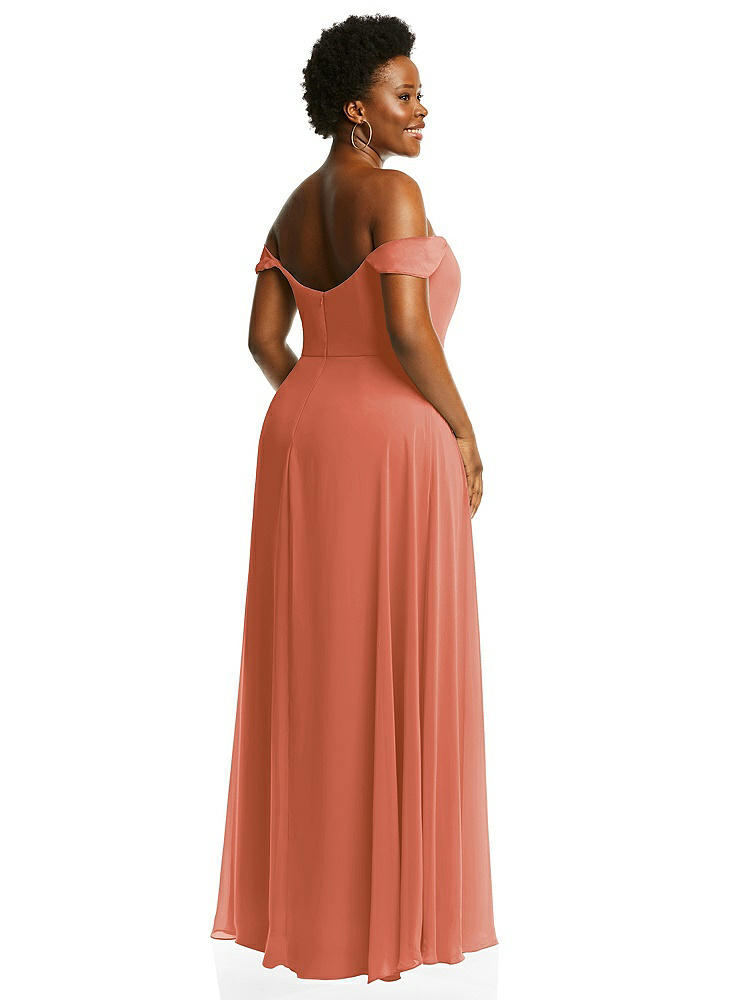 【STYLE: 1560】Off-the-Shoulder Basque Neck Maxi Dress with Flounce Sleeves【COLOR: Terracotta Copper】