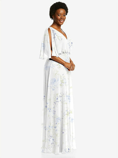 【STYLE: 1565】V-Neck Split Sleeve Blouson Bodice Maxi Dress【COLOR: Bleu Garden】