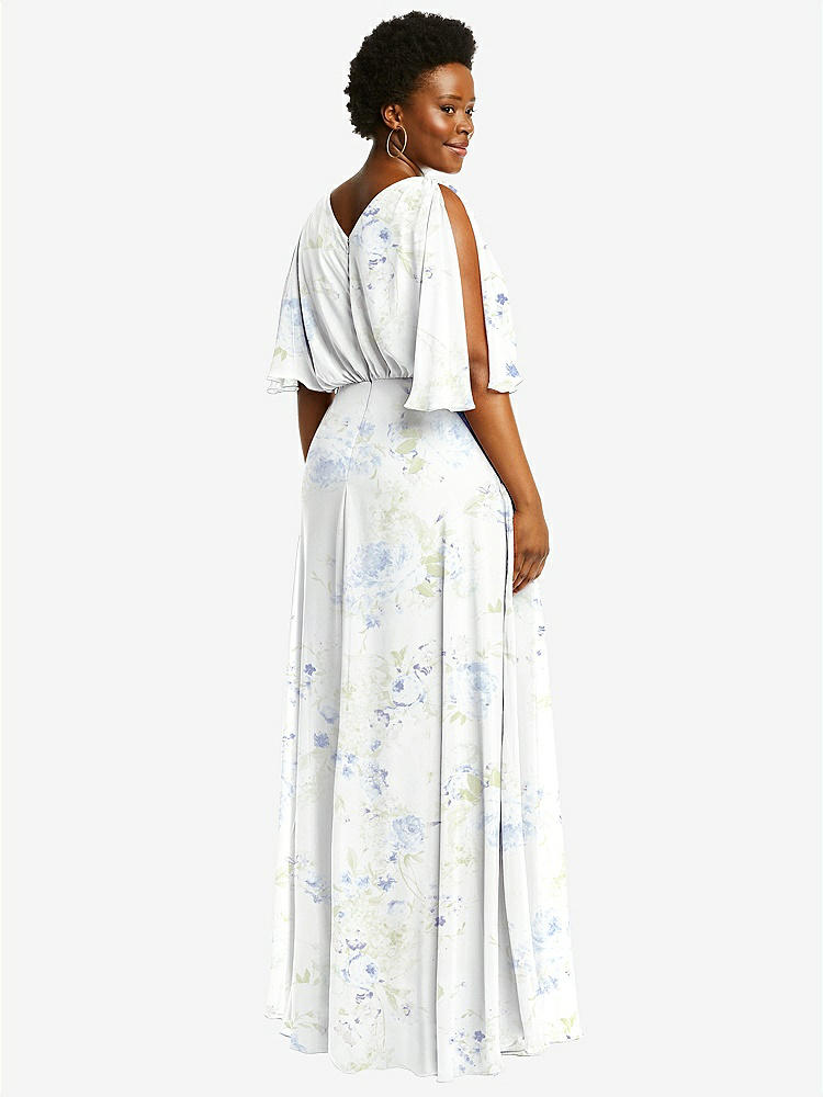 【STYLE: 1565】V-Neck Split Sleeve Blouson Bodice Maxi Dress【COLOR: Bleu Garden】