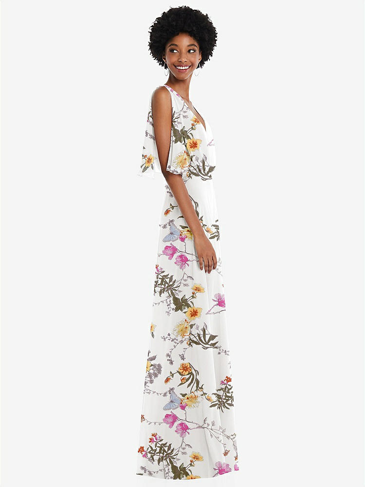 【STYLE: 1565】V-Neck Split Sleeve Blouson Bodice Maxi Dress【COLOR: Butterfly Botanica Ivory】