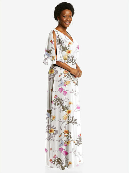 【STYLE: 1565】V-Neck Split Sleeve Blouson Bodice Maxi Dress【COLOR: Butterfly Botanica Ivory】