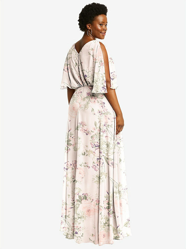 【STYLE: 1565】V-Neck Split Sleeve Blouson Bodice Maxi Dress【COLOR: Blush Garden】