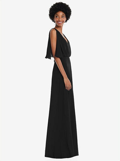【STYLE: 1565】V-Neck Split Sleeve Blouson Bodice Maxi Dress【COLOR: Black】